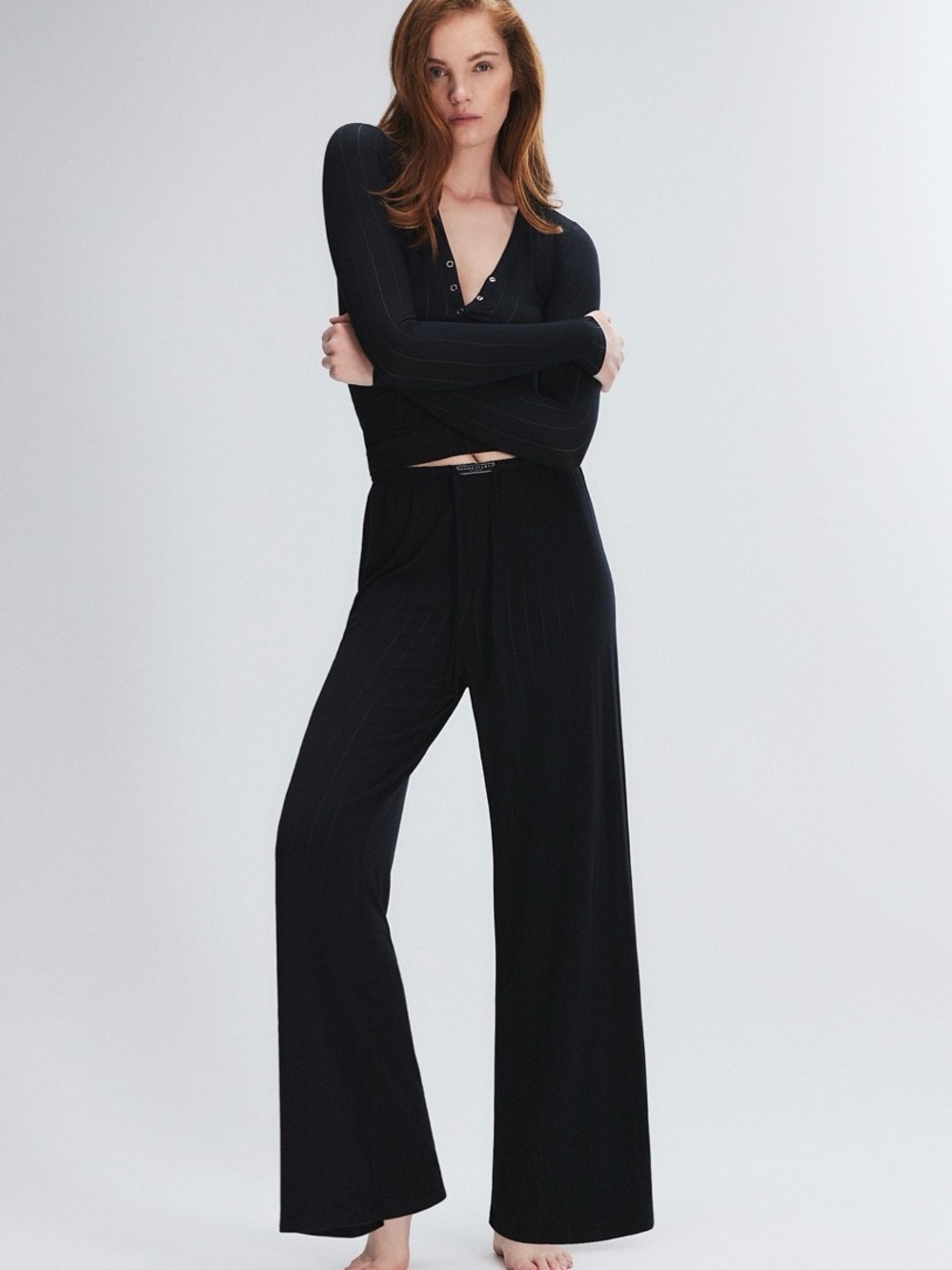 Savage X Fenty Sleek Stitch Modal Mid-Rise Sleep Pant in Black Caviar, size M